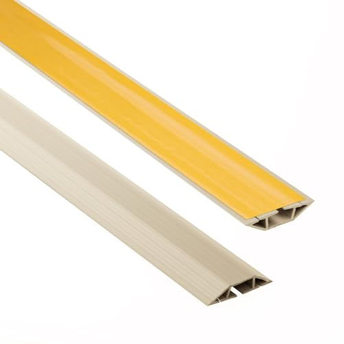 Quest Kabelbrücke PVC trapezförmig 80 mm selbstklebend - Beige, 200 cm | Überfahrbarer Kabelkanal mit 3 Kanälen für dicke Kabel, schützt vor Tritten, starker Halt auf Boden & Wand