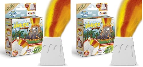 INKEE Foamy Volcano | Badebombe Kinder in Vulkan-Form, Badekugel Kinder Gelb, Rot & Orange mit Cola-Duft & Macadamia-Öl, Super Cremig (Packung mit 2)