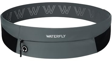 Waterfly löparbälte midjeväska: Lättviktig justerbar löparbälte smal bältesväska med 3 fickor för män och kvinnor, Grå, One Size