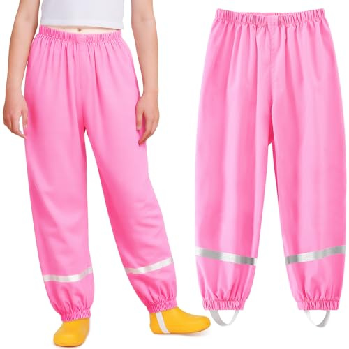 Domueay Pantalon Impermeable para Niña Pantalón de Lluvia Reflectante Sin Forro Pantalón Barro Transpirable Ligero Ropa Impermeable Outdoor 7-8 años, Rosa