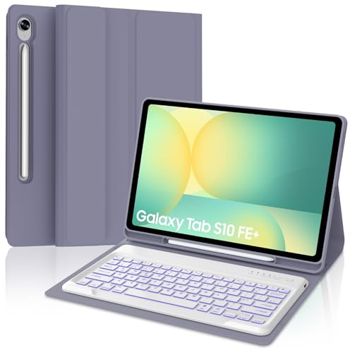 IVEOPPE Keyboard Case for Samsung Galaxy Tab S10 FE Plus 13.1 inch 2025, Case Keyboard for Galaxy Tab S10 FE+, Cover with Magnetically Detachable Backlit Keypad for Samsung S10fe+ 13.1'', Purple