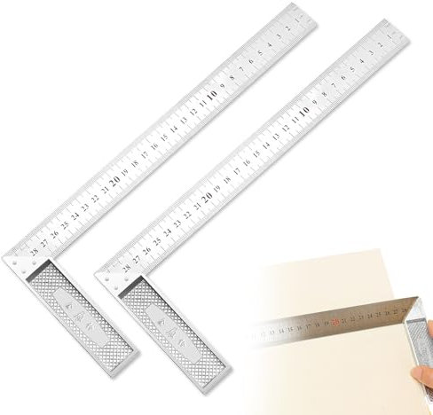 Carpenters Square Tools, 2 Pcs Combination Square Set Speed Squares Carpentry 12 Inch/300mm Steel Angle Ruler L Shape Rulers for Engineer Woodworking Measuring