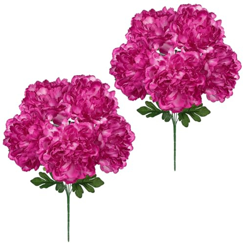 Briful Kunstpfingstrosen Künstliche Blumen 40cm | 2er Set Rote Kunstblumen Wie Echt Seidenblumen Dekoblumen für Wohnzimmer, Hochzeit, Tischdeko, Balkon