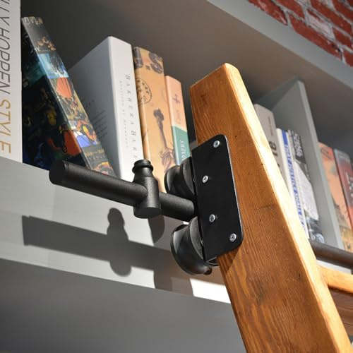 1 m – 8 m Rollleiter-Hardware-Bibliothek, Schiebeleiter-Hardware-Kit, Rundrohr-Mobilleiter-Schienen-/Schienen-Kit, Oberrolle, Bodenrad mit Bremse, 6,6 Fuß/200 cm Schienen-Kit