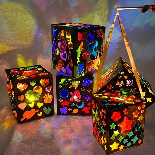 Generisch Laternen Bastelset 4 Stück St. Martin Laterne Basteln mit LED Laternenstab Kinder Laterne Bastelset für St. Martin Halloween Weihnachten Party Kreativset Geschenk