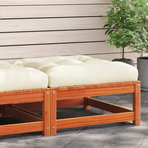 HaoChrymec Gartenhocker mit Kissen aus Massivholz Kiefer, Vielseitig einsetzbar, Hocker Outdoor, Fußhocker Outdoor, Camping Hocker, Wachsbraun, 70 x 70 x 30 cm