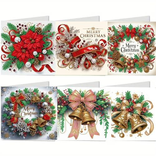 Diamond Painting Weihnachtskarten, 6 Stück Schneemann Diamond Painting Karten Diamont painting Weihnachten Karten mit Blanko Umschlag Weihnachtsgrußkarten Diamant Malerei für DIY Geschenke (D)