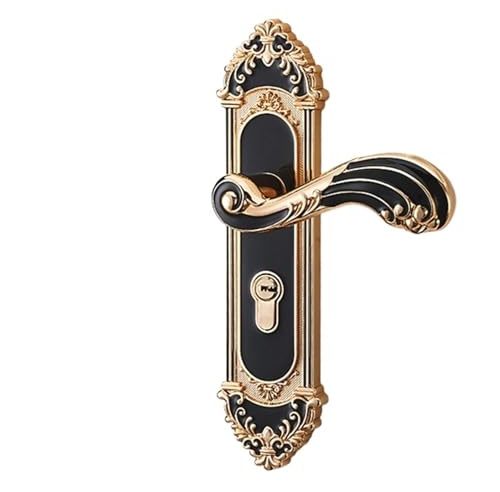 YXINAER Cerraduras de puerta doradas con llaves, manija, cerradura entrada seguridad blanca, herrajes antirrobo silenciosos for Manilla Puerta Exterior(BLACK GOLD_50MM)