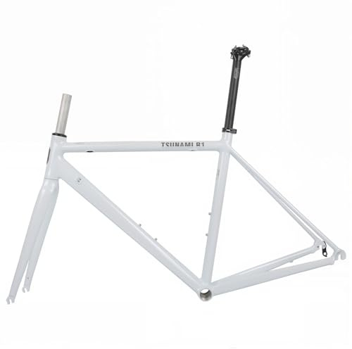 ZFF 700C Aluminiumlegierung Rahmen Mit Carbon-Gabel 44/47/50/53/56CM Fahrradrahmen Rennrad-Rahmensatz Mit C-Bremse QR 100mm/130mm 68MM Gewinde-Mittelachse(White,44cm)