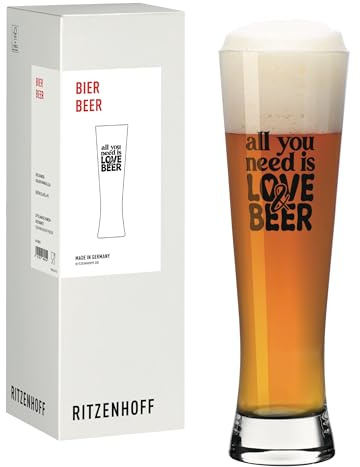 RITZENHOFF 8133001 Bierglas 400 ml – Liebe – mit Schriftzug „all you need is love & beer“ – Made in Germany