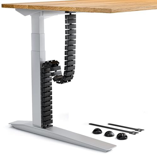 VALU Kabelhantering Skrivbord Premium – Kabelkedja med skruv- eller tejpmontering – 128 cm flexibel kabelkanal för höj- och sänkbart skrivbord – inkl. 4 magneter & 3 kabelhållare