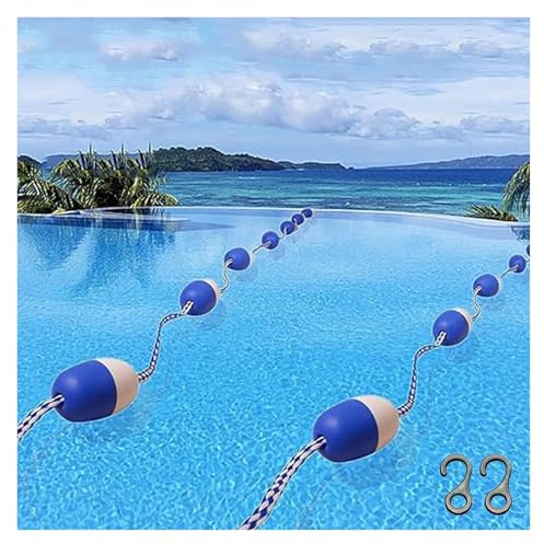 Divisori per corsie da piscina, corda divisoria di sicurezza galleggiante con ganci per piscine, corsi d'acqua e spiagge, lunghezza 15 m, filo blu e bianco