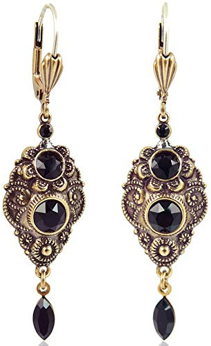 NOBEL SCHMUCK Goldene Ohrhänger romantisch verspielt schwarze Steine