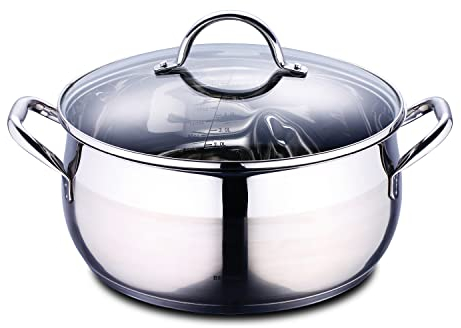 BERGNER Gourmet | Cacerola de Cocina con Tapa de Cristal | Capacidad 8 L | Fabricada en Acero Inoxidable | Asas Ergonómicas | Menaje de Cocina | Para Todo Tipo de Cocinas