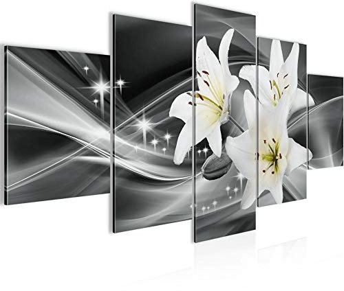 Runa Art Wandbilder Blumen Lilien 5 Teilig Bild auf Vlies Leinwand Deko Wohnzimmer Abstrakt Grau 200852c