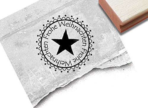 Stempel Weihnachtsstempel FROHE WEIHNACHTEN mit Stern, Poststempel-Look - Textstempel Karten Geschenkanhänger Geschenk Weihnachtsdeko - zAcheR-fineT