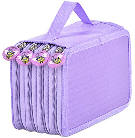 MESHIKAIER 72 Slots Super Große Kapazität Federmäppchen aus Segeltuch 4 Schichten Federmappe Federtasche Schüleretui Bleistift-Beutel (Lila #1)