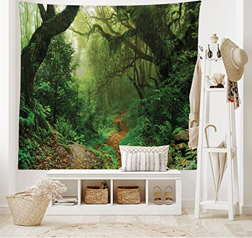ABAKUHAUS Nepal Wandteppich und Tagesdecke, Wald in Asien Touristic aus Weiches Mikrofaser Stoff Waschbar ohne Verblassen Digitaldruck, 230 x 140 cm, Grün Braun