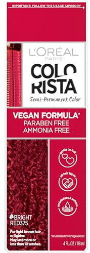 L'Oreal Paris Colorista Semi Permanent Hair Color for Bleached or Blonde Hair, Color Depositing Hair Mask Formula, Bright Red