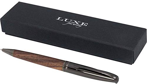 Edler Metallkugelschreiber mit Drehmechanik – Dunkler Holzschaft & dunkel verchromtes Messing im Gunmetal Look – Hochwertige Großraummine, blauschreibend – Eleganter Kugelschreiber für Büro & Geschenk