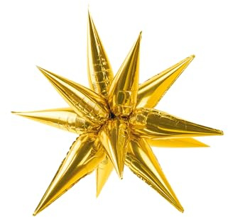 Folienballon 3D Stern 70cm - zur Befüllung mit Luft oder Helium - großer Folien Luftballon für Hochzeit Silvester Party Geburtstag - Gold