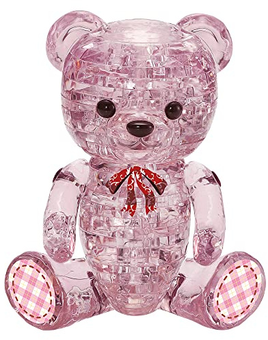 Crystal Puzzle | 3D Bär Rosa | Transparentes Design | 48 Teile | Bausatz für Kinder und Erwachsene | HCM Kinzel