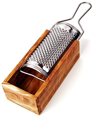 Rallador Rallador Queso Duro con Recipiente de Madera de Olivo de Madera - 28cm