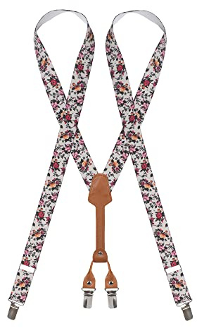 Action Ward Women's Suspenders - 1 Width - Y Back 4 Clip Skinny Ladies Suspenders (Floral 4)