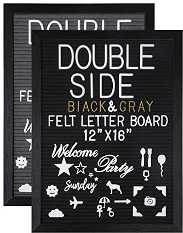 G GAMIT Doppelseitiges Filz-Buchstabenbrett, 30,5 x 40,6 cm, mit schwarzem Holzmaserungsrahmen, 1032 weiße und goldene Buchstaben, Symbole, Emojis, kursive Wörter und Foto-Clips, Schild und