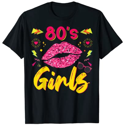 80er Jahre Mädchen Shirt Retro 80er 90er Mädchen Lippenstift Mottoparty T-Shirt