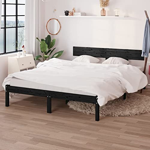 Gecheer Massivholzbett Holzbett Futonbett Bett Holz Doppelbett/Einzelbett Futonbetten Komfortbett Bettrahmen Schlafzimmerbett Schwarz Kiefer 140x200 cm