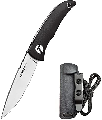 TONIFE Nova Full Tang Coltello da Caccia campeggio a Lama Fissa 6,8cm con Guaina Kydex Regolabile Facile Portabile con Cordino in Paracord per Outdoor, Sopravvivenza e Bushcraft（Nero）