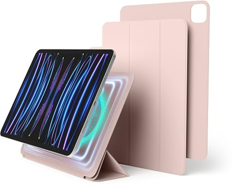 elago Magnetische Folio-Hülle für Kompatibel mit iPad Pro 11 (M4,M5) 6/5/4 | Kompatibel mit Apple Pencil, magnetische Rückseite (Sandrosa)