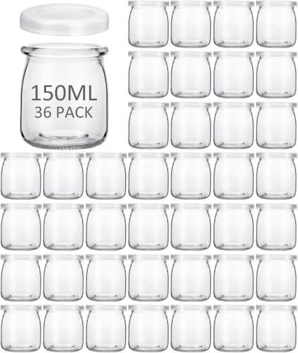 JMIATRY 36 Stück 150ml Joghurtgläser mit Deckel, Dessertgläser Glas mit Deckel, Joghurtbecher mit Deckel für Joghurt, Dessert, Pudding, Milch, Marmelade