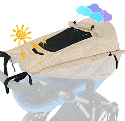 WD&CD Sonnensegel Kinderwagen mit UV Schutz 50+ und Wasserdicht, Double layer fabric mit Sichtfenster und extra breite Schattenflügel, Khaki