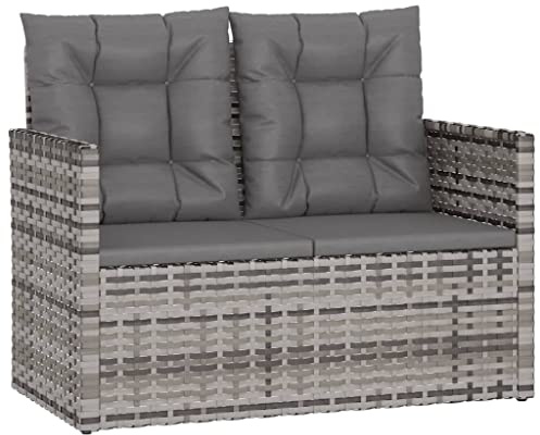 vidaXL Gartenbank mit Kissen Grau 105 cm Poly Rattan