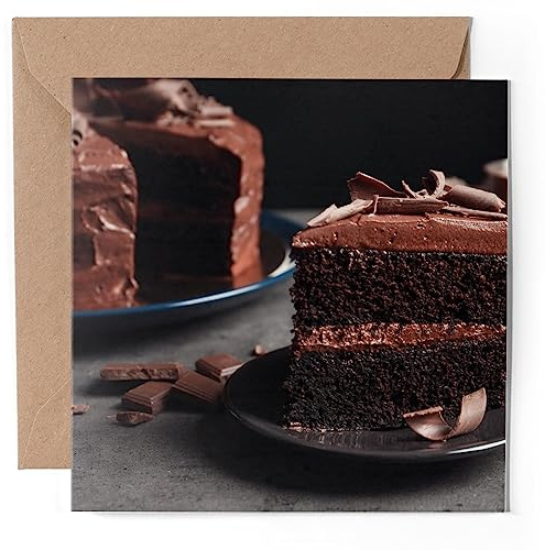 1 x Greeting Card - Chocolate Cake Slice Cafe Chef Food - Blank Birthday Celebration Anniversary #50514
