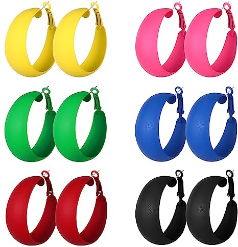 Neon Örhängen Retro 80 år Kvinna, Färgglada 80-tals örhängen i 6 färger, Tillbehör för Fluorescerande parter