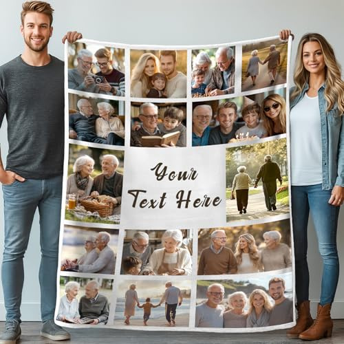 Stepdiy Personalisierte Decke mit Fotos 100x130cm, Fotodecke mit Eigenem Foto für Lustige Geschenke, Decke mit 15 Fotos und Text für Personalisierte Geschenke