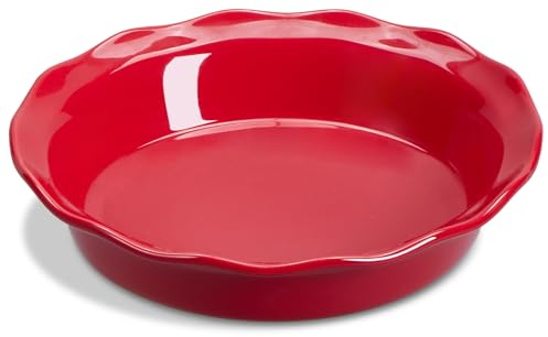 ONEMORE Tortiera, piatto profondo da 25,4 cm, per cuocere torte in ceramica da 1,134 g, teglia rotonda per crostata, grande teglia da forno con bordo arricciato, per quiche, pizza e dessert, colore: