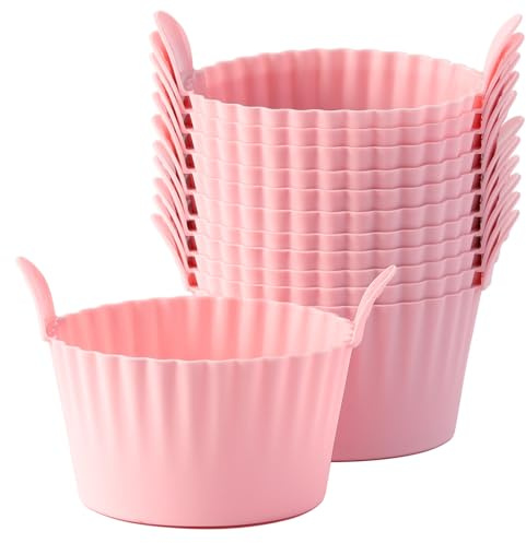 Bakecat Large Muffin Cases for Air Fryer, Ramekins for Air Fryer, Air Fryer Egg Mould, (Pack of 12), Pink