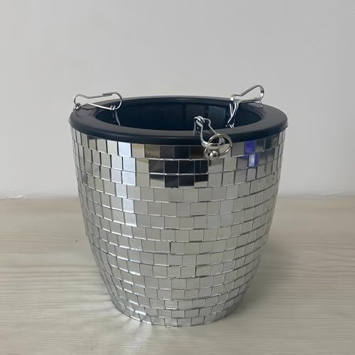 Qiumyanlod Pot de Fleur Suspendu Boule à Facette,Jardinière Boule Disco,Argentés Miroir Boule Disco Vase,avec Chaîne,Paillette Boule à Facette Deco Pot de Fleur pour Interieur Exterieur Plante,5 Zoll
