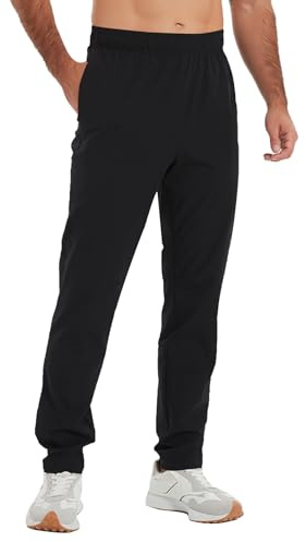 Idtswch 34 Inseam Tall Mens Summer Lightweight Athletic Pants Extra Long Hiking Pants Joggers Zipper Pocket Track Gym Pants Black L
