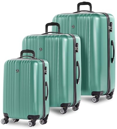 FERGÉ Kofferset 3 teilig Hartschale erweiterbar Toulouse Reisekoffer Trolley-Set (Handgepäck, L, XL) 3er Set Hartschalenkoffer Roll-Koffer 4 Rollen 100% ABS salbeigrün