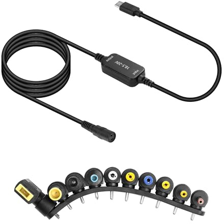 GINTOOYUN 18.5-20V USB-C to DC Power Cord Type-C to DC Two Pin Female Universal Charging Cable with 10 Connector Plugs for Laptops,Speakers,Power Banks,Routers,etc(45.27 Inch)