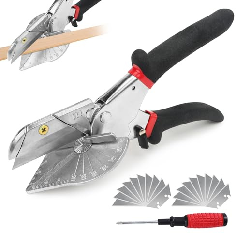 Gehrungsschere 45°-135° Präzisionsschere für Holz/Kunststoff/Metall/PVC | Multifunktions-Schere mit 20 Klingen & Werkzeug | Präzise Schnitte für Leder, Gummi, Trunking | Hochwertige Profi-Ausführung