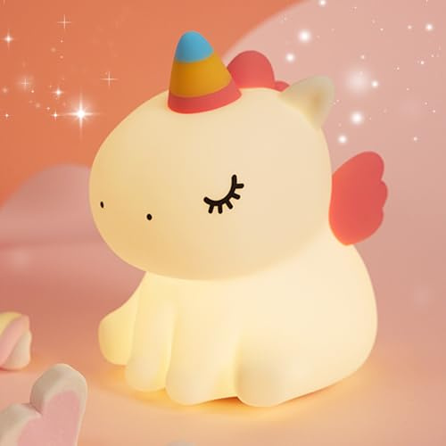 Cute Unicorn Night Light, Dimmable Nursery Kawaii Lamps for Room Decor, Super Squishy Silicone Timed Night Lamp. Great Ambience Light for Camping Party Room Decor [Energy Class G] (Unicorn)