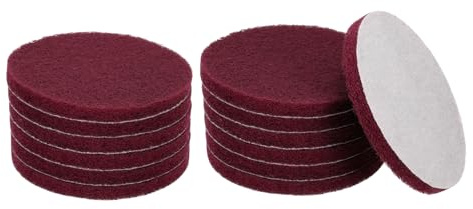 sourcing map 12pcs Scrubber Scouring Pads 400 Grits 5 Inch Drill Power Brush Hoop and Loop Surface Conditioning Disc Drill Scuffing Disc Scrub Pads for Home Kitchen Cleaning, Red