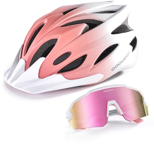 Odoland Fahrradhelm Fahrradbrille Set, Radhelm mit Sportbrille Einstellbarer Rennradhelm Atmungsaktiv MTB Mountainbike Helm für Erwachsene Herren Damen