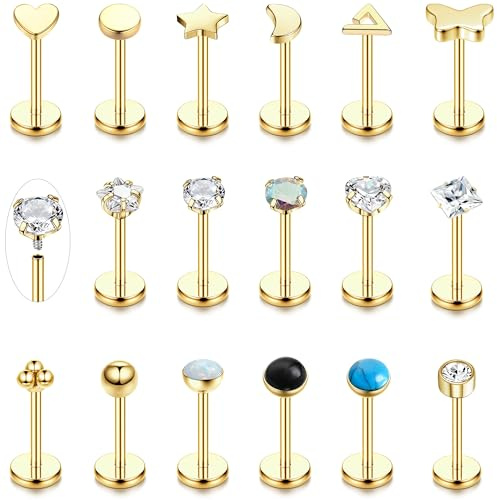 JeweBella 16 g Helix piercingar kirurgiskt stål tragus piercing guld silver conch labenpiercing näspiercing septum läpppiercing medicinska örhängen piercing öra Medusa öronpiercing set, Kubisk
